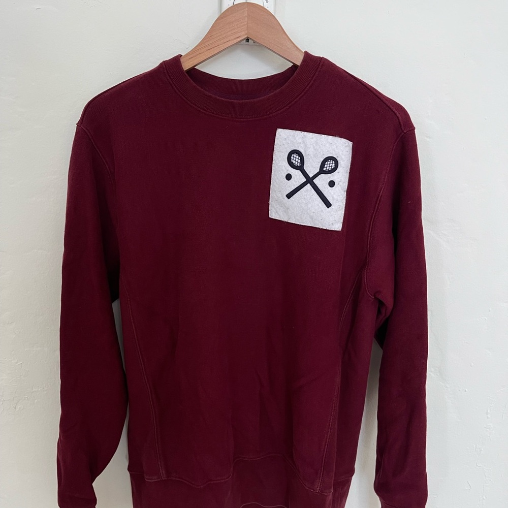 Rowing Blazers Burgundy Crewneck Sweater with Tennis Racket Patch